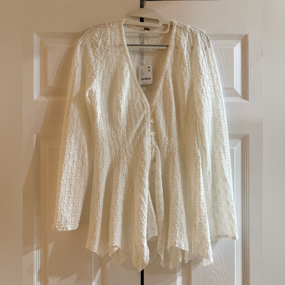 Free People Sheer Lace Button-Front Top – Ivory | Size M | NWT - Picture 6 of 10